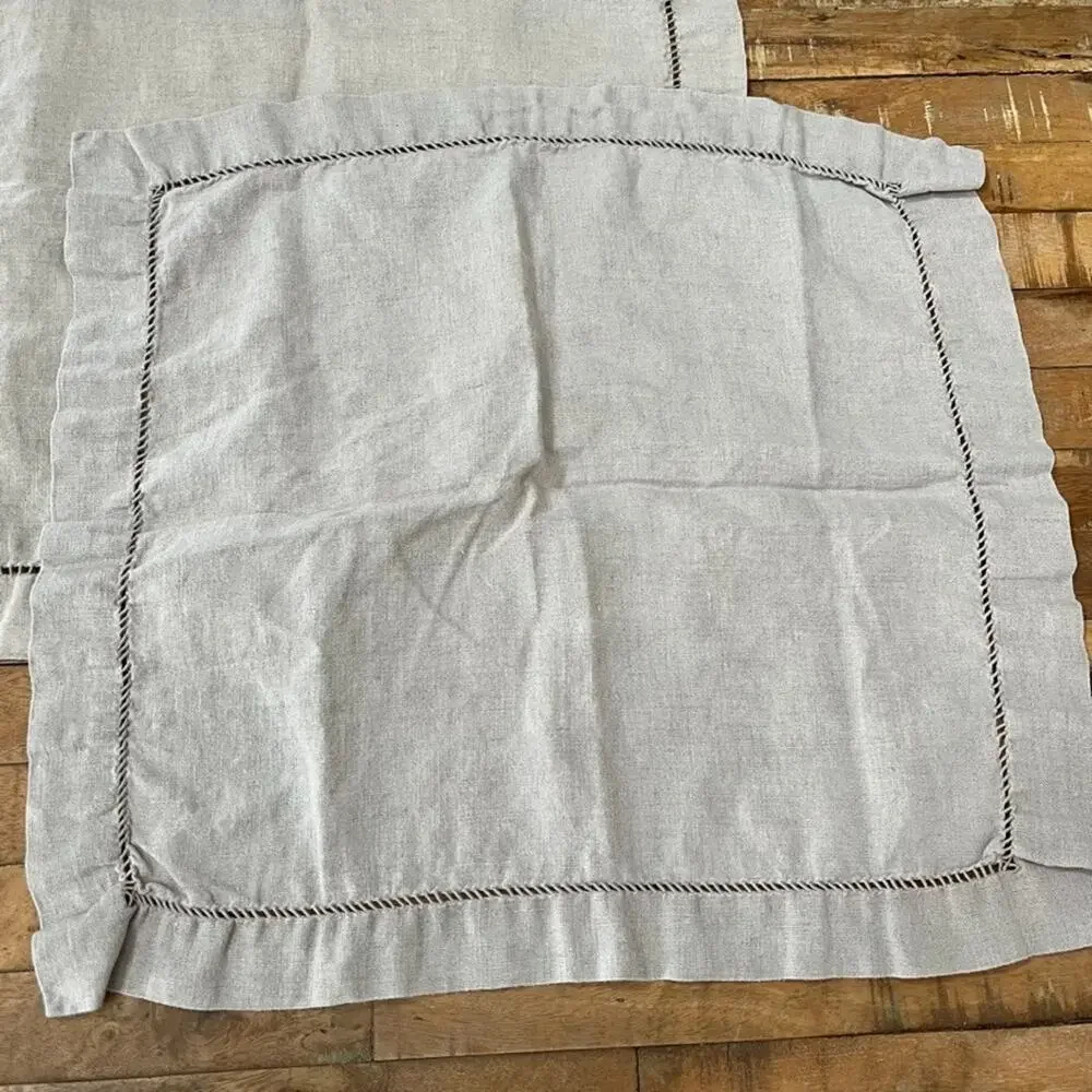 Pottery Barn Classic Belgian Flax Linen Hemstitch Napkins 22×22 Set of 3